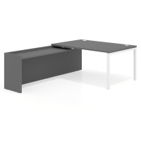 Mesa de dirección en L Kube fondo 100cm con ala WorkPlus estructura blanco - GRIS TORMENTA, Izquierda, 200X225
