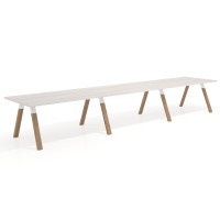 Mesa de oficina progresiva UvePro triple, fondo 100cm, estructura blanca, patas de madera - CALIFORNIA, 360x100