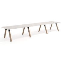 Mesa de oficina progresiva UvePro triple, fondo 100cm, estructura negra, patas de madera - CALIFORNIA, 360x100