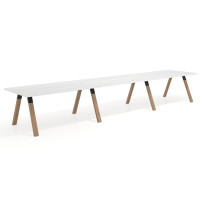 Mesa de oficina progresiva UvePro triple, fondo 100cm, estructura negra, patas de madera - ALBO, 540X100