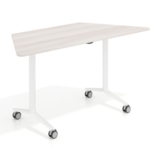 Mesa plegable pivot trapezoidal, estructura blanco, canto 16cm - 150x65