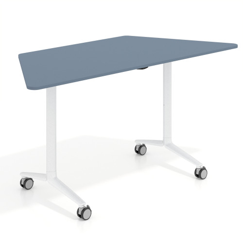 Mesa plegable pivot trapezoidal, estructura blanco, canto 16cm - 150x65, AZUL TALCO