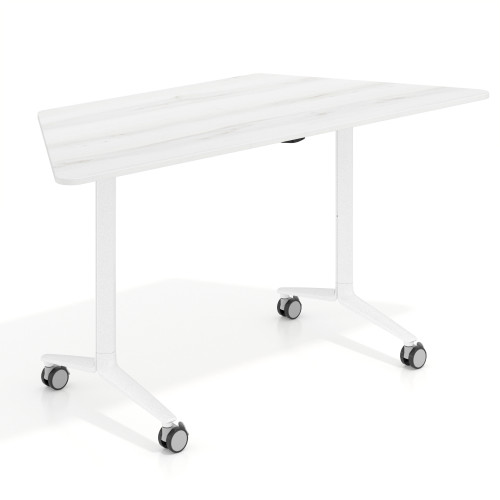 Mesa plegable pivot trapezoidal, estructura blanco, canto 16cm - 150x65, ALBO
