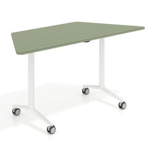 Mesa plegable pivot trapezoidal, estructura blanco, canto 16cm - 150x65, RAYADO SAUCE