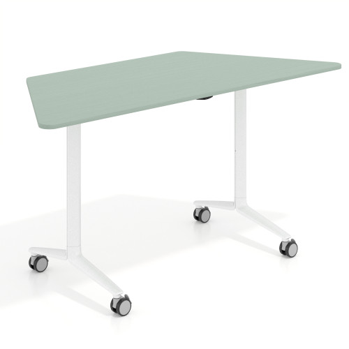 Mesa plegable pivot trapezoidal, estructura blanco, canto 16cm - 150x65, IRIS