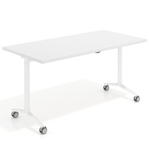 Mesa plegable pivot rectangular, estructura blanca, canto 30cm - BLANCO MATE, 150x75