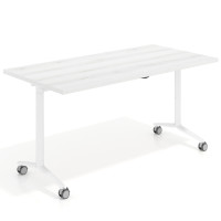 Mesa plegable pivot rectangular, estructura blanca, canto 30cm - 150x75, ALBO