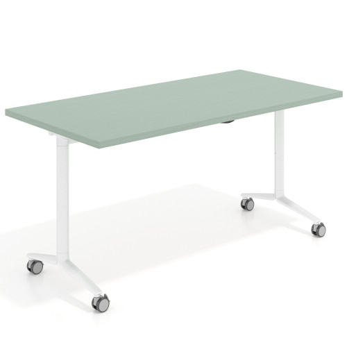 Mesa plegable pivot rectangular, estructura blanca, canto 30cm - 150x75, IRIS