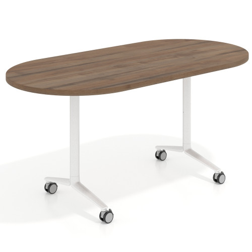 Mesa plegable pivot ovalada estructura blanco, canto 30cm - NOCE SABI, 160X80