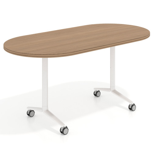 Mesa plegable pivot ovalada estructura blanco, canto 30cm - RAYADO NATURAL, 160X80