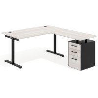 Mesa de Escritorio en L Tdesk, fondo 80cm, estructura negra, pedestal melamina - CALIFORNIA, 140x180