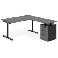 Mesa de Escritorio en L Tdesk, fondo 80cm, estructura negra, pedestal melamina - GRIS TORMENTA, 180x180
