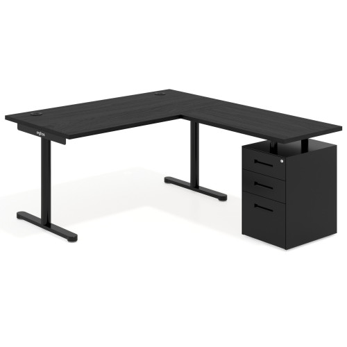 Mesa de Escritorio en L Tdesk, fondo 80cm, estructura negra, pedestal metal - 140x180