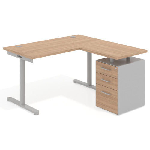 Mesa de Escritorio con cajones, fondo 68cm, estructura aluminio, ala corta, pedestal melamina - 120x138