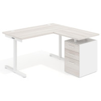 Mesa de Escritorio con cajones, fondo 68cm, estructura blanca, ala corta, pedestal melamina - CALIFORNIA, 120x138