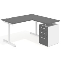 Mesa de Escritorio con cajones, fondo 68cm, estructura blanca, ala corta, pedestal melamina - GRIS TORMENTA, 140X138