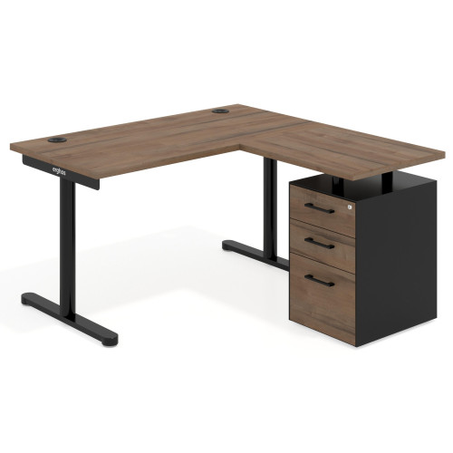 Mesa de Escritorio con cajones, fondo 68cm, estructura negra, ala corta, pedestal melamina - 120x138