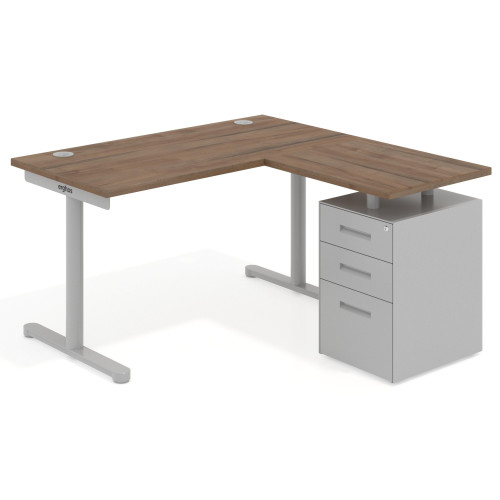Mesa de Escritorio con cajones, fondo 68cm, estructura aluminio, ala corta, pedestal metálico - 120x138