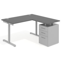 Mesa de Escritorio con cajones, fondo 68cm, estructura aluminio, ala corta, pedestal metálico - GRIS TORMENTA, 140X138