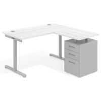 Mesa de Escritorio con cajones, fondo 68cm, estructura aluminio, ala corta, pedestal metálico - ALBO, 140X138