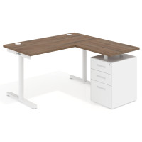 Mesa de Escritorio con cajones, fondo 68cm, estructura blanca, ala corta, pedestal metálico - NOCE SABI, 140X138