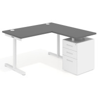 Mesa de Escritorio con cajones, fondo 68cm, estructura blanca, ala corta, pedestal metálico - GRIS TORMENTA, 140X138