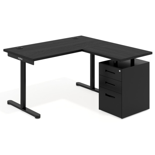 Mesa de Escritorio con cajones, fondo 68cm, estructura negra, ala corta, pedestal metálico - 120x138