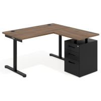 Mesa de Escritorio con cajones, fondo 68cm, estructura negra, ala corta, pedestal metálico - NOCE SABI, 140X138