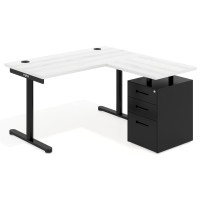 Mesa de Escritorio con cajones, fondo 68cm, estructura negra, ala corta, pedestal metálico - ALBO, 140X138