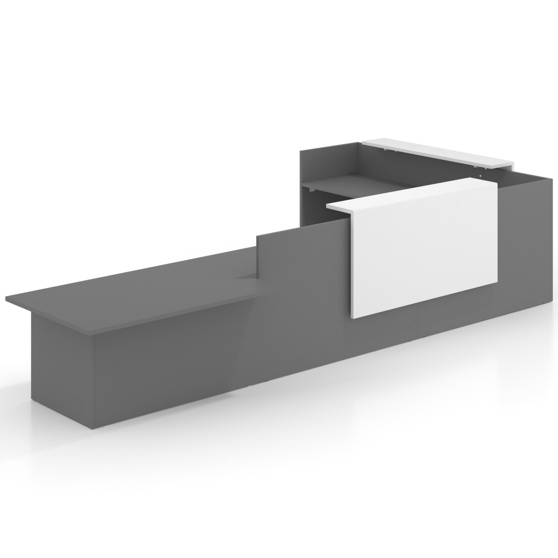 mostrador de recepcion 238x320 gris tormenta blanco mate welcome mostrador con rincon izquierdo y modulo de atencion 1