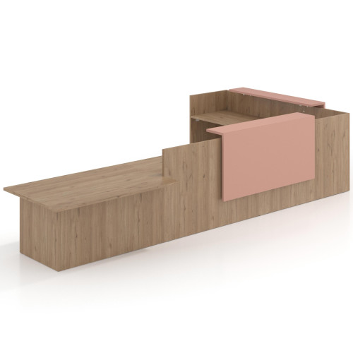 Mostrador con rincón izquierdo y módulo de atención, estructura Naturale - Naturale/Rosa talco, 238x320