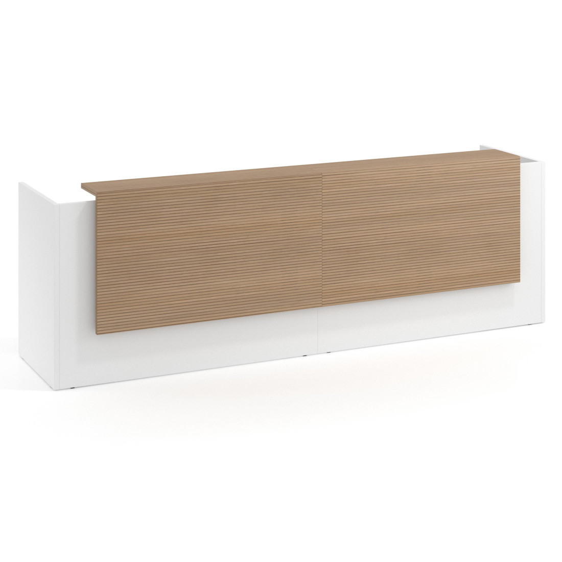 mostrador de recepcion 246x75 blanco mate rayado natural welcome mostrador doble con doble encimera larga 1