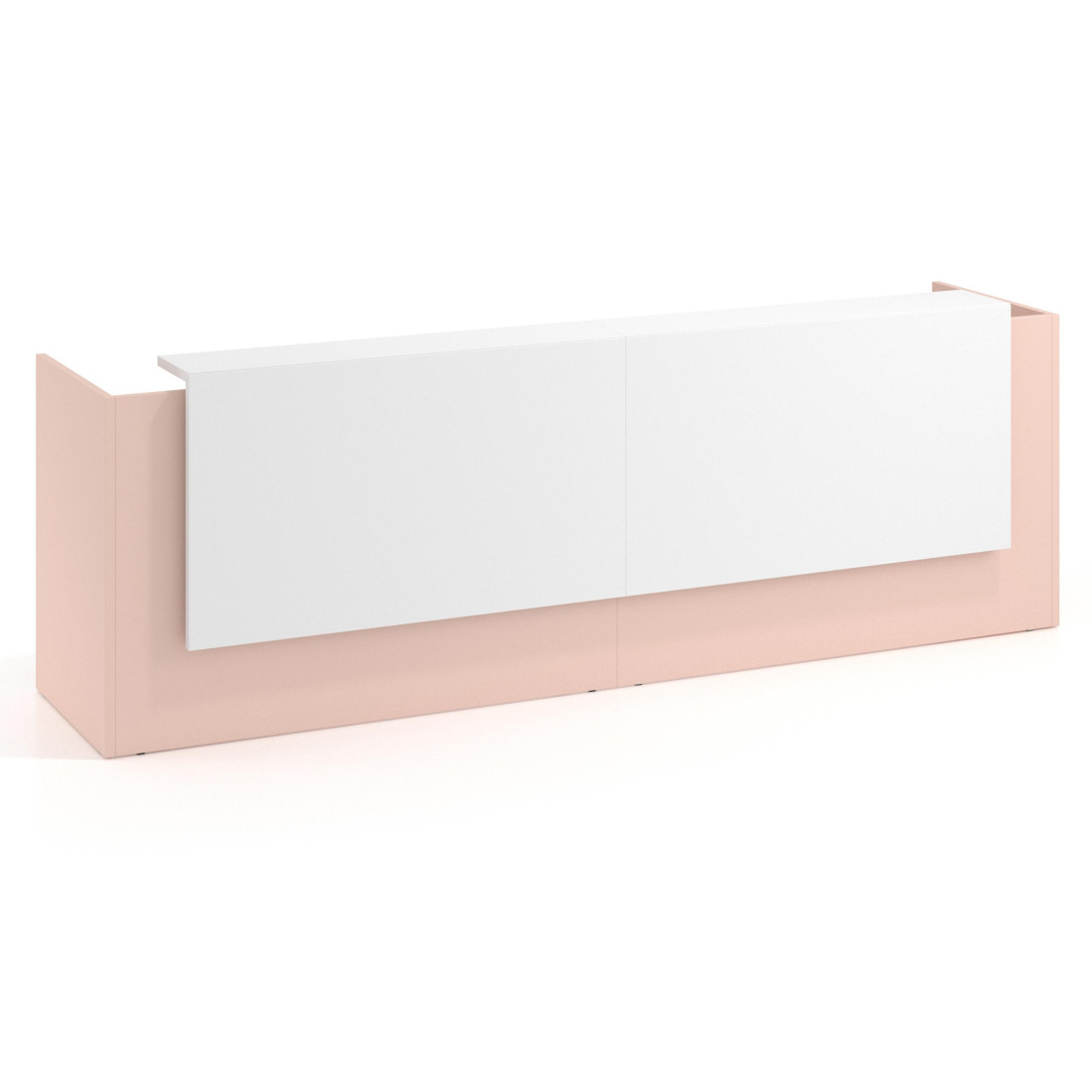 mostrador de recepcion 246x75 rosa nube blanco mate welcome mostrador doble con doble encimera larga 1