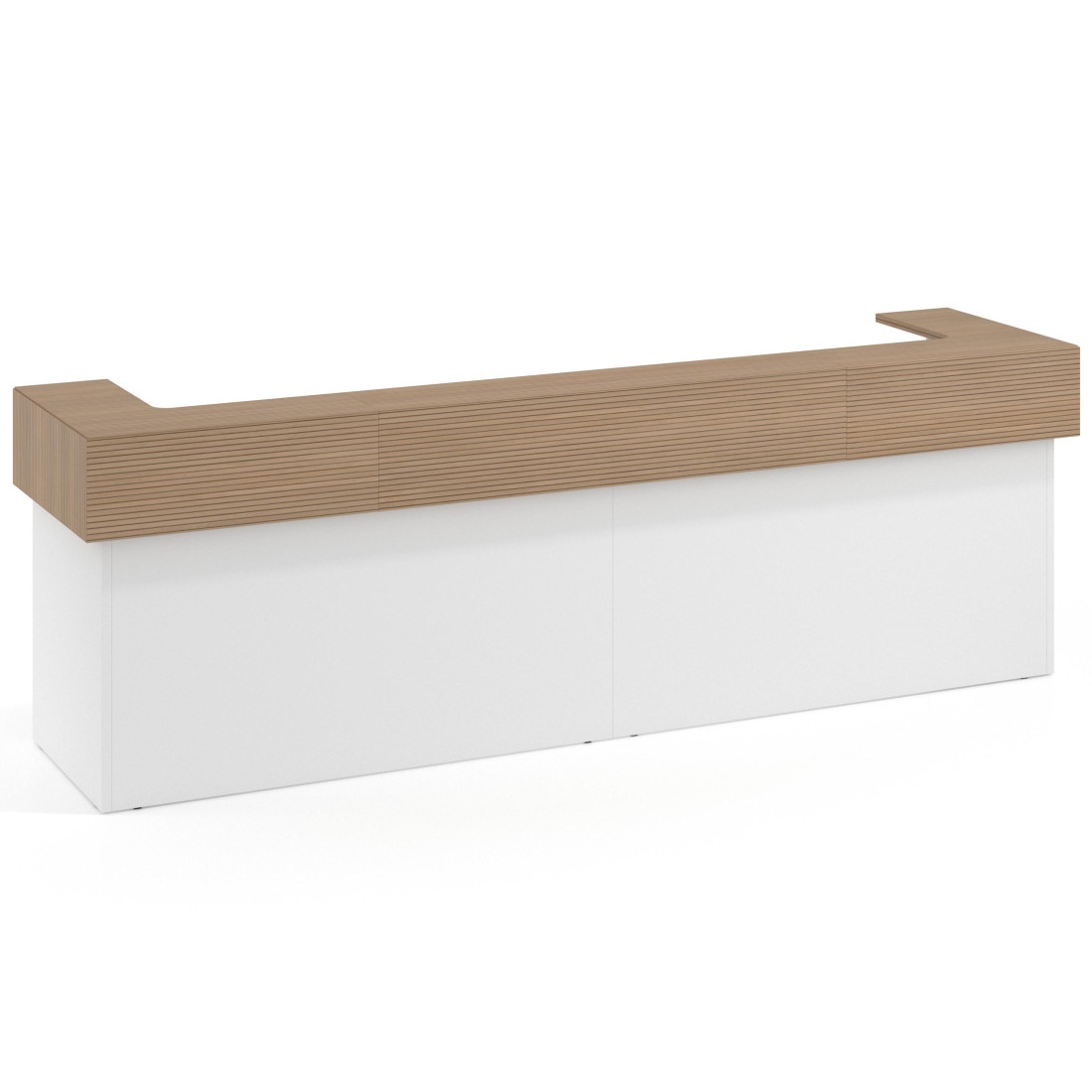 mostrador de recepcion 326x75 blanco mate rayado natural welcome mostrador doble encimera corta corrida 1