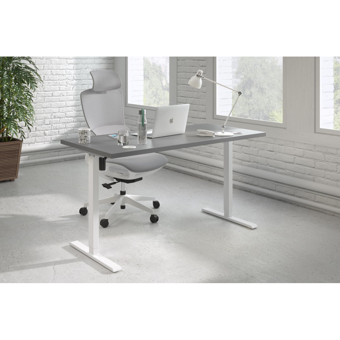 Escritorio Elevable Erghos Basic estructura blanca canto recto