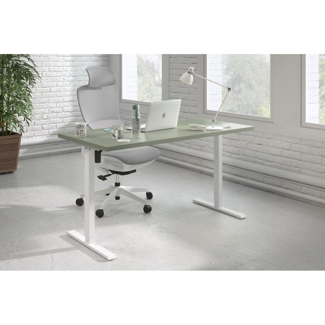 Escritorio Elevable Erghos Basic estructura blanca canto recto