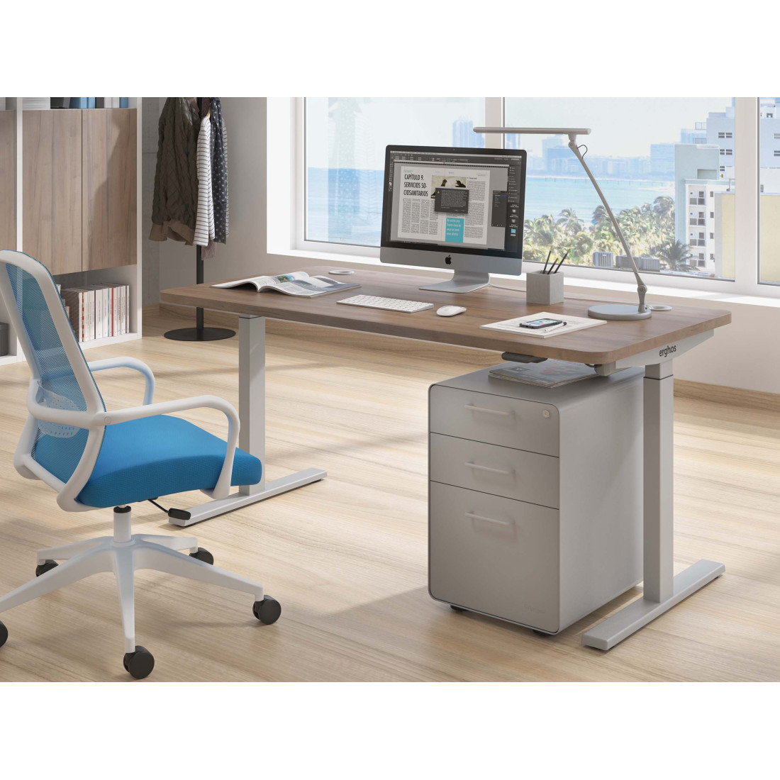 Escritorio Elevable Erghos Smart estructura aluminio canto curvo