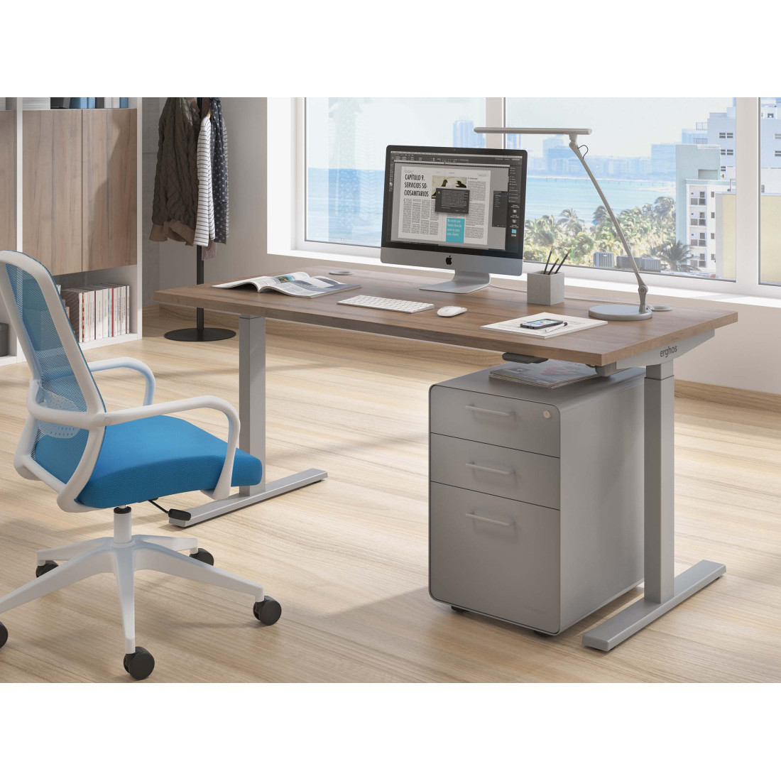 Escritorio Elevable Erghos Smart estructura aluminio canto recto