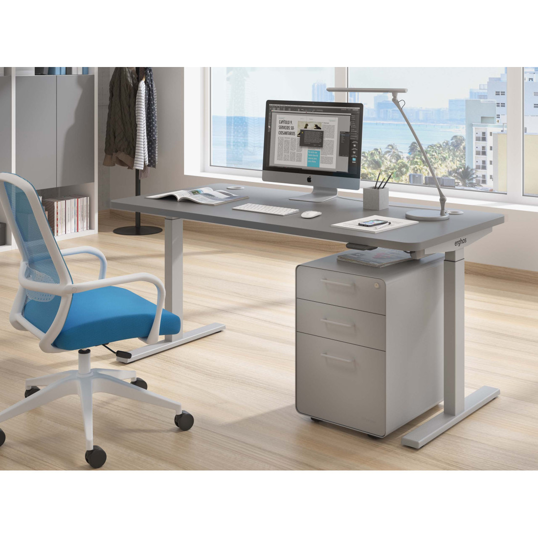 Escritorio Elevable Erghos Smart estructura aluminio canto curvo