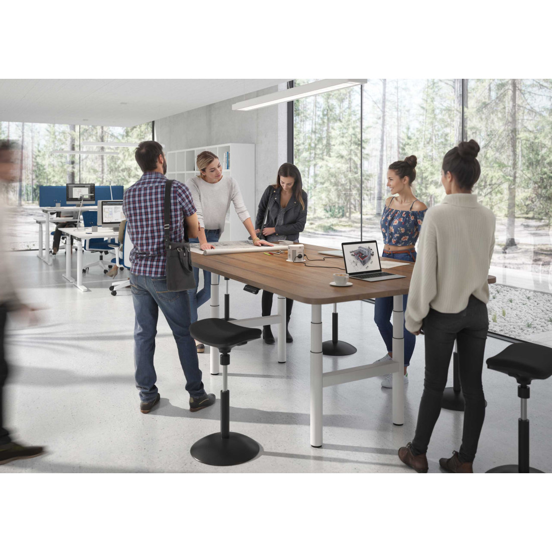 Mesa de Reuniones Elevable Erghos Core estructura blanca canto curvo
