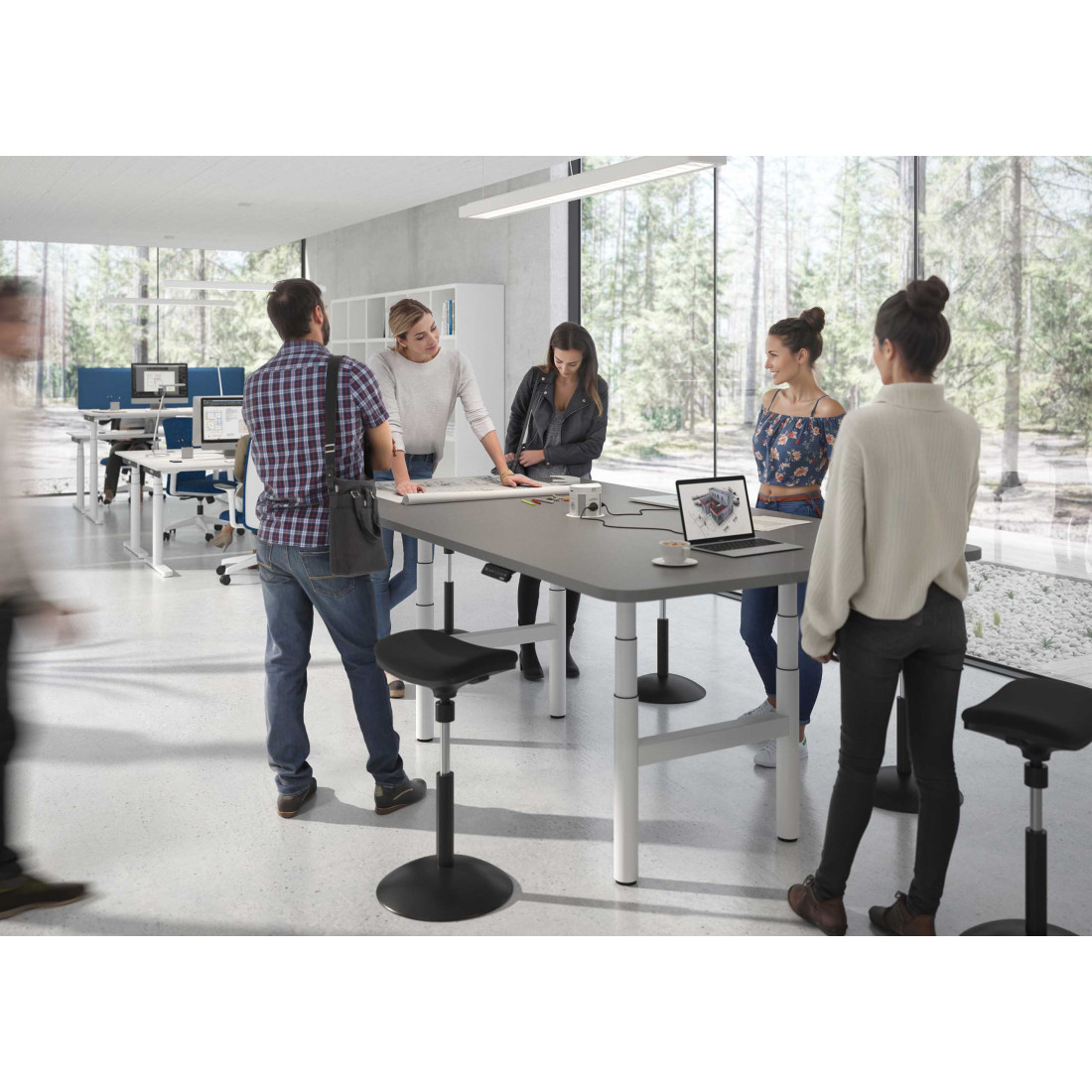 Mesa de Reuniones Elevable Erghos Core estructura blanca canto curvo