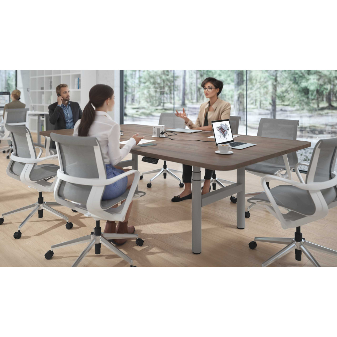 Mesa de Reuniones Elevable Erghos Core estructura aluminio canto curvo