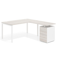 Mesa de oficina en L con cajones Kube fondo 80, frontales melamina, estructura blanca - CALIFORNIA, 140x180