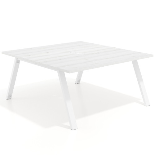 Mesa de oficina doble UvePro fondo 166, cantos rectos, estructura blanca - 120x166