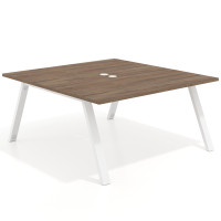 Mesa de oficina doble UvePro fondo 166, cantos rectos, estructura blanca - NOCE SABI, 160x166