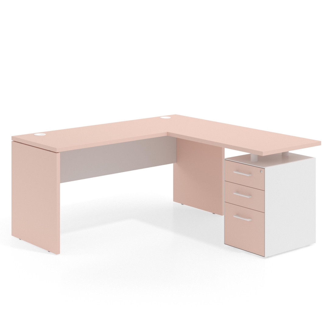 mesa en l 140x160 rosa talco blanco mate workplus mesa fondo 60cm con pedestal 100x60cm frontales melamina 1