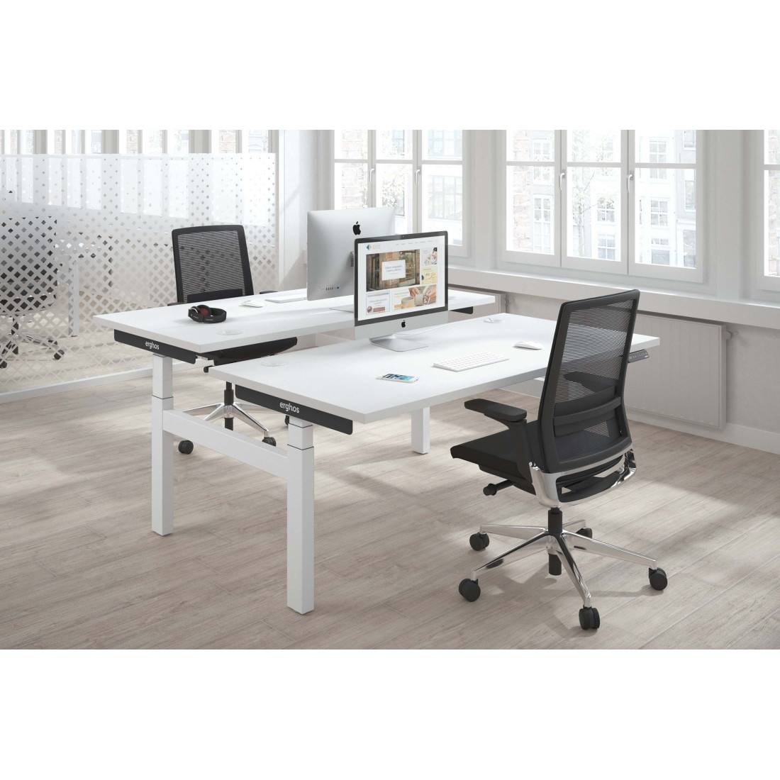 Mesa Multipuesto Elevable eléctrica Erghos  Smart Pro estructura blanca canto recto