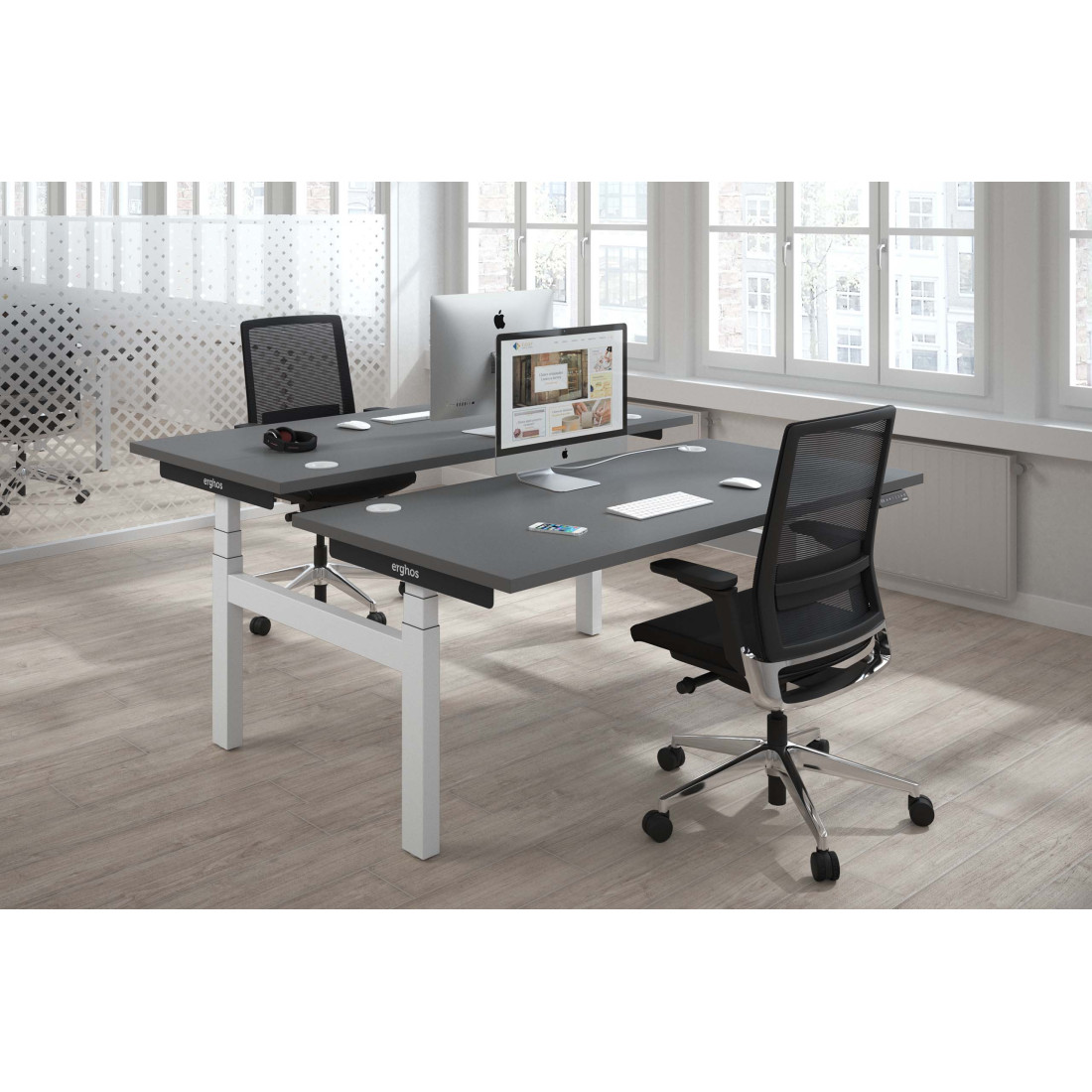 Mesa Multipuesto Elevable eléctrica Erghos  Smart Pro estructura blanca canto recto