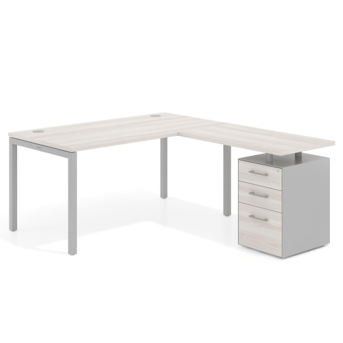 Mesa de dirección en L con cajones Kube, fondo 100, frontales melamina, estructura aluminio - 140x200