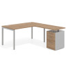 Mesa de dirección en L con cajones Kube, fondo 100, frontales melamina, estructura aluminio